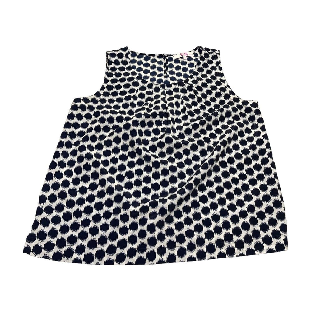 9&CO Tank Top Women's Large White Blue Polka Dot Polyester Round Neck Pullover